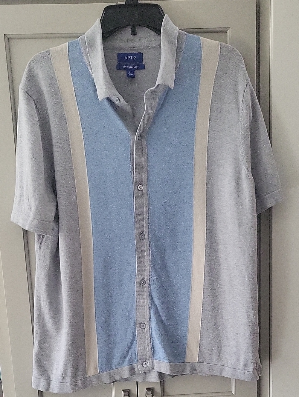 Apt. 9 Light Blue, Gray & Cream Short-Sleeve Button Front Polo Sweater